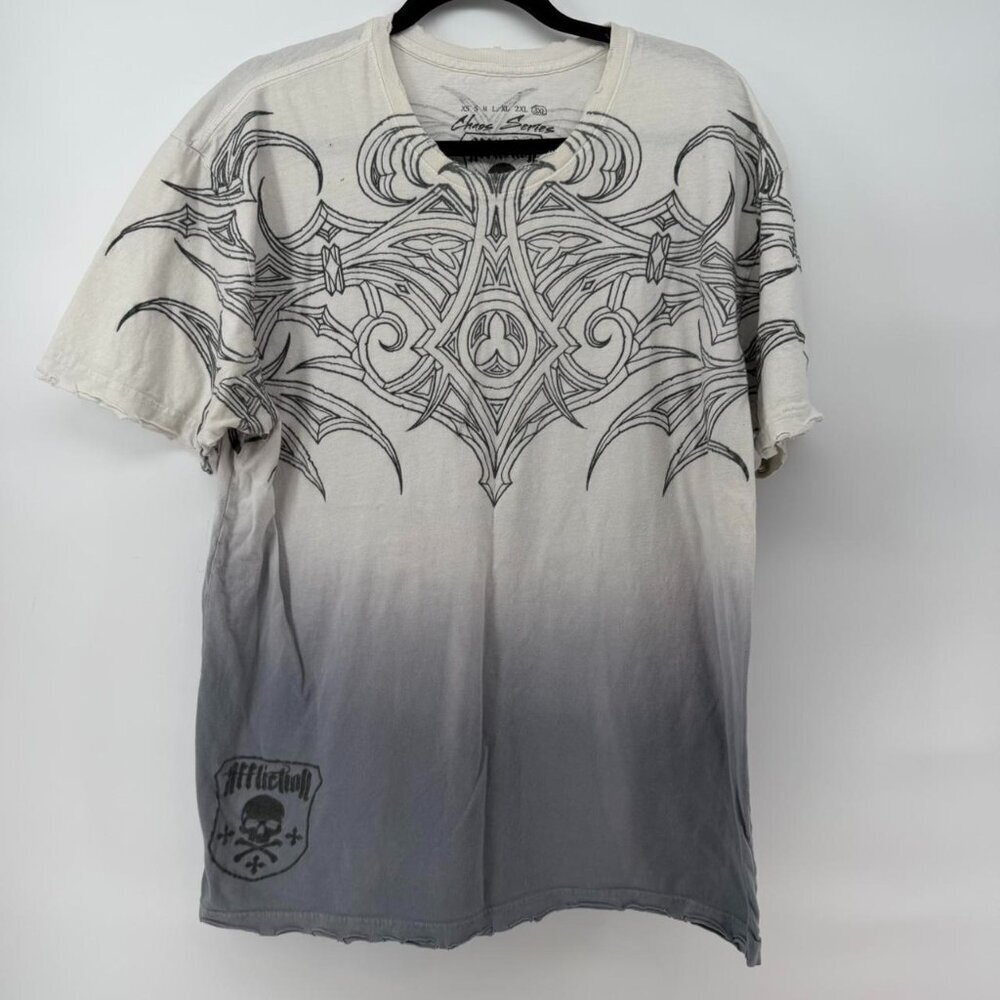 Affliction Chaos Series T-Shirt 3XL Gray Ombre Skull Graphic Biker MMA Tee